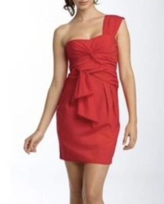 Nanette Lepore Womens Size 4 Red One Shoulder Dress Knot Gathered La Marocain