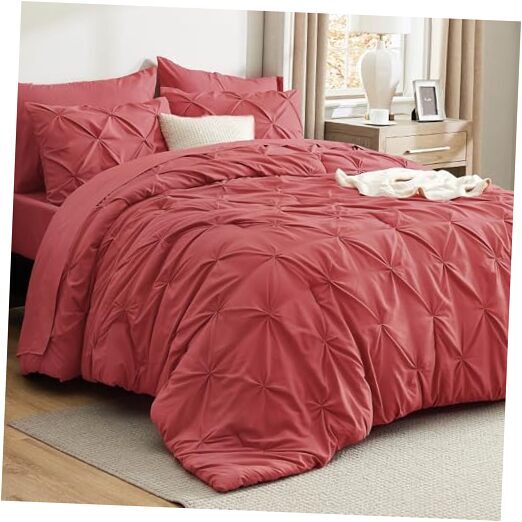 Size Comforter Sets - Bedding Sets 7 Pieces, Pintuck Bed in a Full 05 - Coral