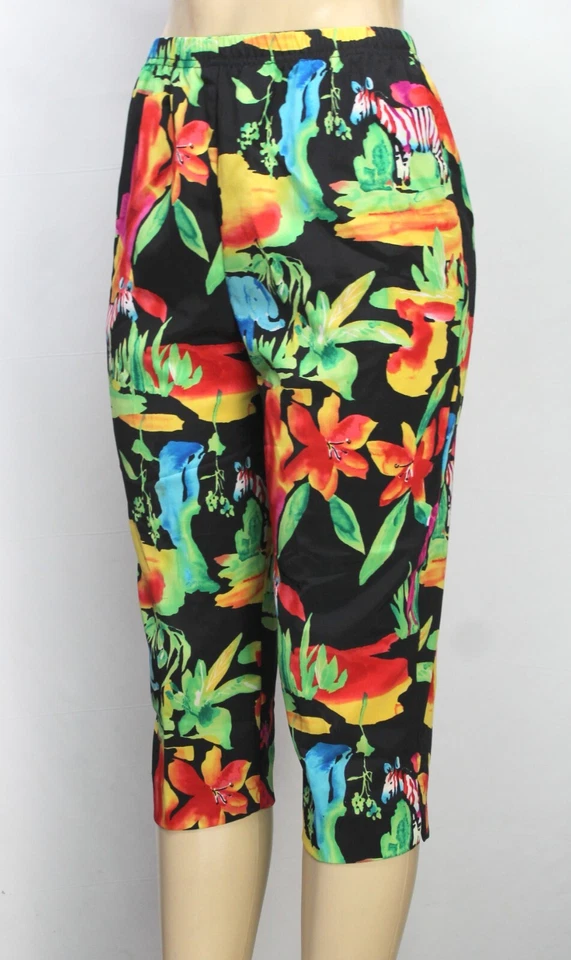 Pantalones capri para mujer GW Division of Graff florales negros talla pequeña 6 Foto 4 de 4