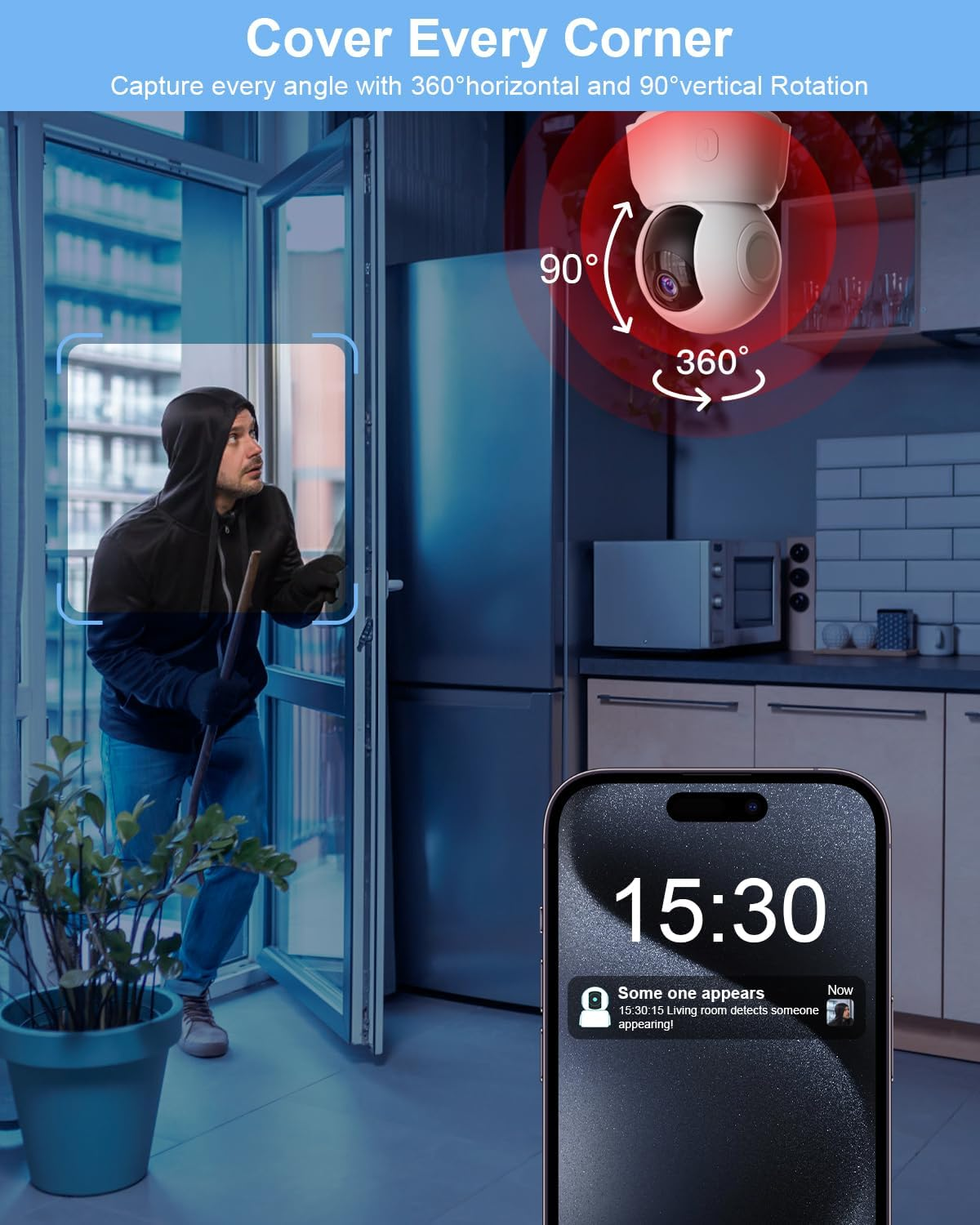 Indoor Security Camera 2K, Pet Camera for Home Security, Dog Cam Pan/Tilt, Mo...-image