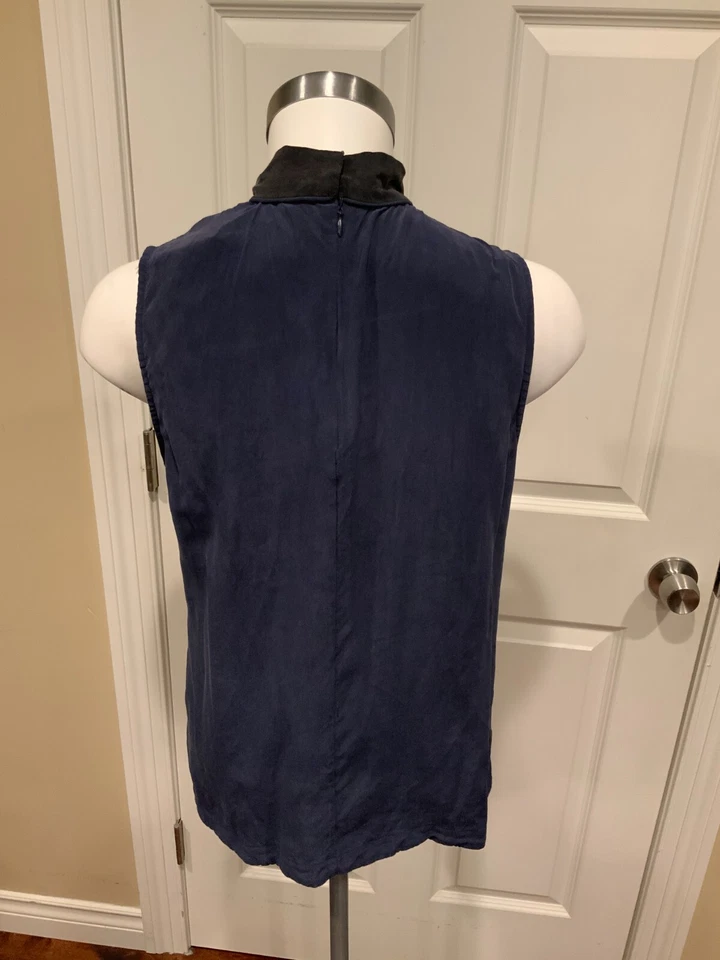 Top con lazo Equipment Femme 100 % seda azul sin mangas seda cuello corbata talla S Foto 4 de 4