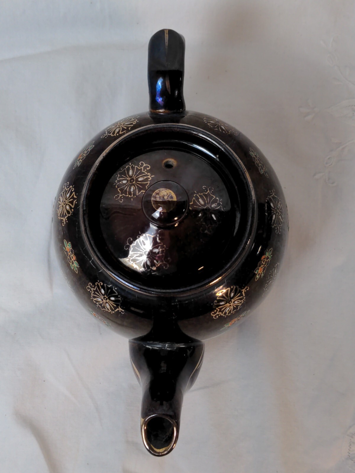 Vintage Brown Betty Redware Teapot Hand Painted Moriage Style /Lid Made in Japan eBay