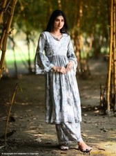 Green Modal Chikankari Nyra Cut Kurta Palazzo Set Lucknow Chikan Handmade Set
