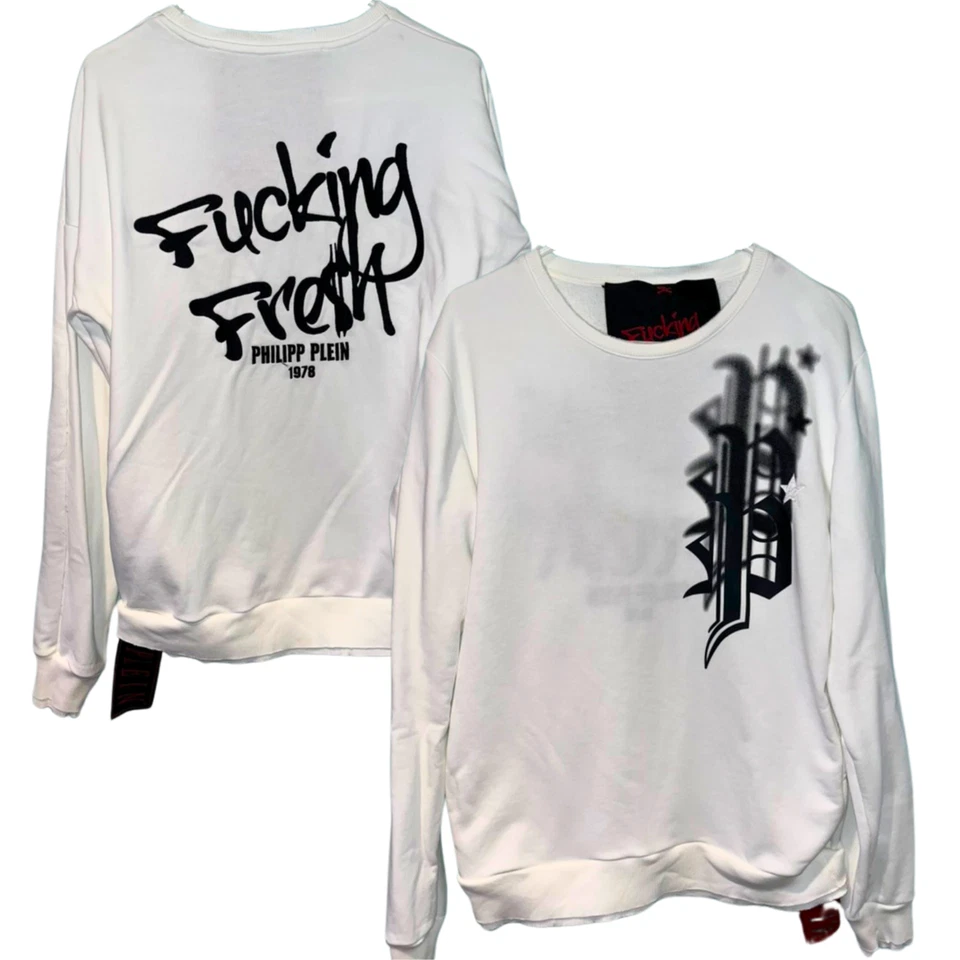 PHILIPP PLEIN “F--King Fresh” Logo Sudadera XL Pullover Suéter RARO PRECIO DE VENTA SUGERIDO POR EL FABRICANTE $756 Foto 2 de 4