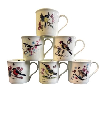 6 tazas British Bird porcelana fina de hueso 350 ml tazas de café de té líneas Dandy - Imagen 3 de 14