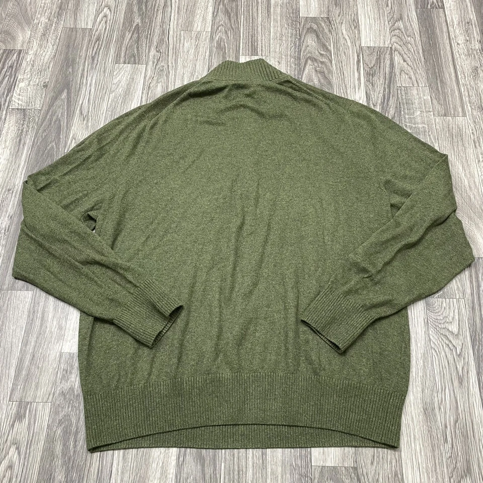 Suéter tejido EDDIE BAUER 1/4 cremallera cuello falso verde mezcla cachemir para hombre talla L Foto 3 de 4