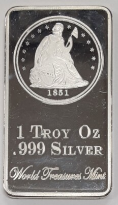 World Treasures Mint 1 Oz 'NOT' Silver Bar - 1851 Seated Liberty