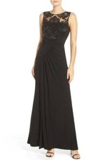 Eliza J Sequin Lace Bodice Draped Jersey Gown Dress   Sz 8   *619   