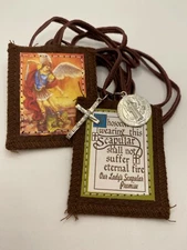 St Michael Guardian Angel Scapular with a St. Benedict medal and Crucifix dangle