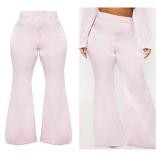 Pretty Little Thing Pastel Light Pink Satin Tailored Extreme Flared Pants Large