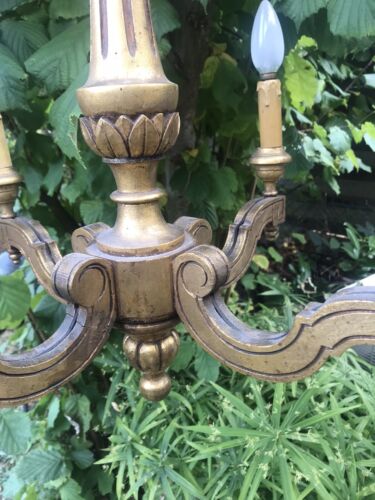 Antique Gilt Wood French Chandelier 4 Arm Baroque Light fixture Ceiling Gold - Picture 4 of 12