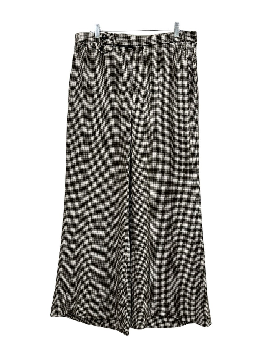 Ralph Lauren Collection 100% Wool Houndstooth Wide Leg Dress Pants Purple  Tag 12