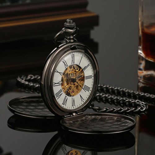 Steampunk Double Hunter Automatic Mechanical Skeleton Metal Pocket Watch - Picture 17 of 18