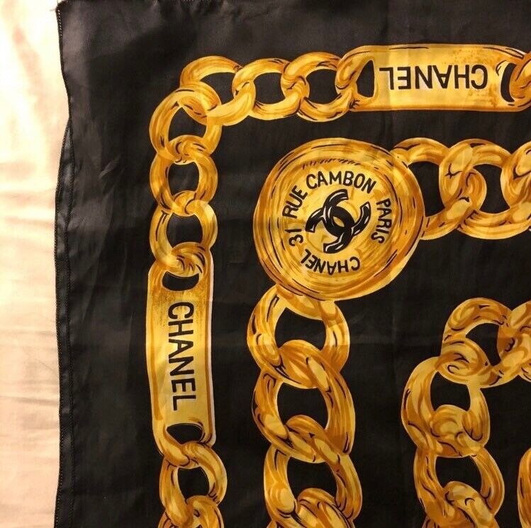 Vintage CHANEL Silk Scarf 31 Rue Cambon Paris Gold Chain Vintage CHANEL Silk Scarf 31 Rue Cambon Paris Gold Chain