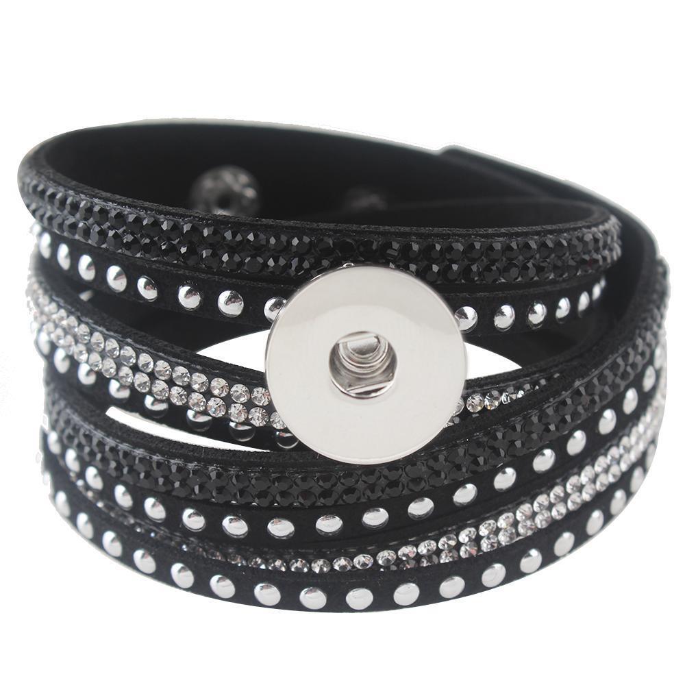 Fit Ginger Snap Bracelet Black Double Wrap Leather 18mm 20mm BRACELET
