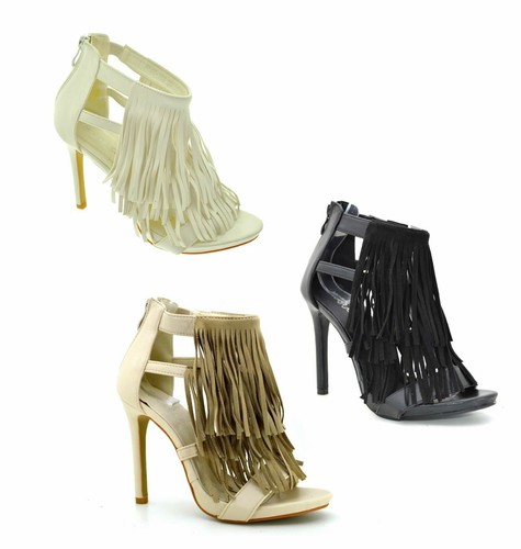 Tronchetti donna estivi scarpe primaverili sandali con frange e tacco a  spilllo | eBay