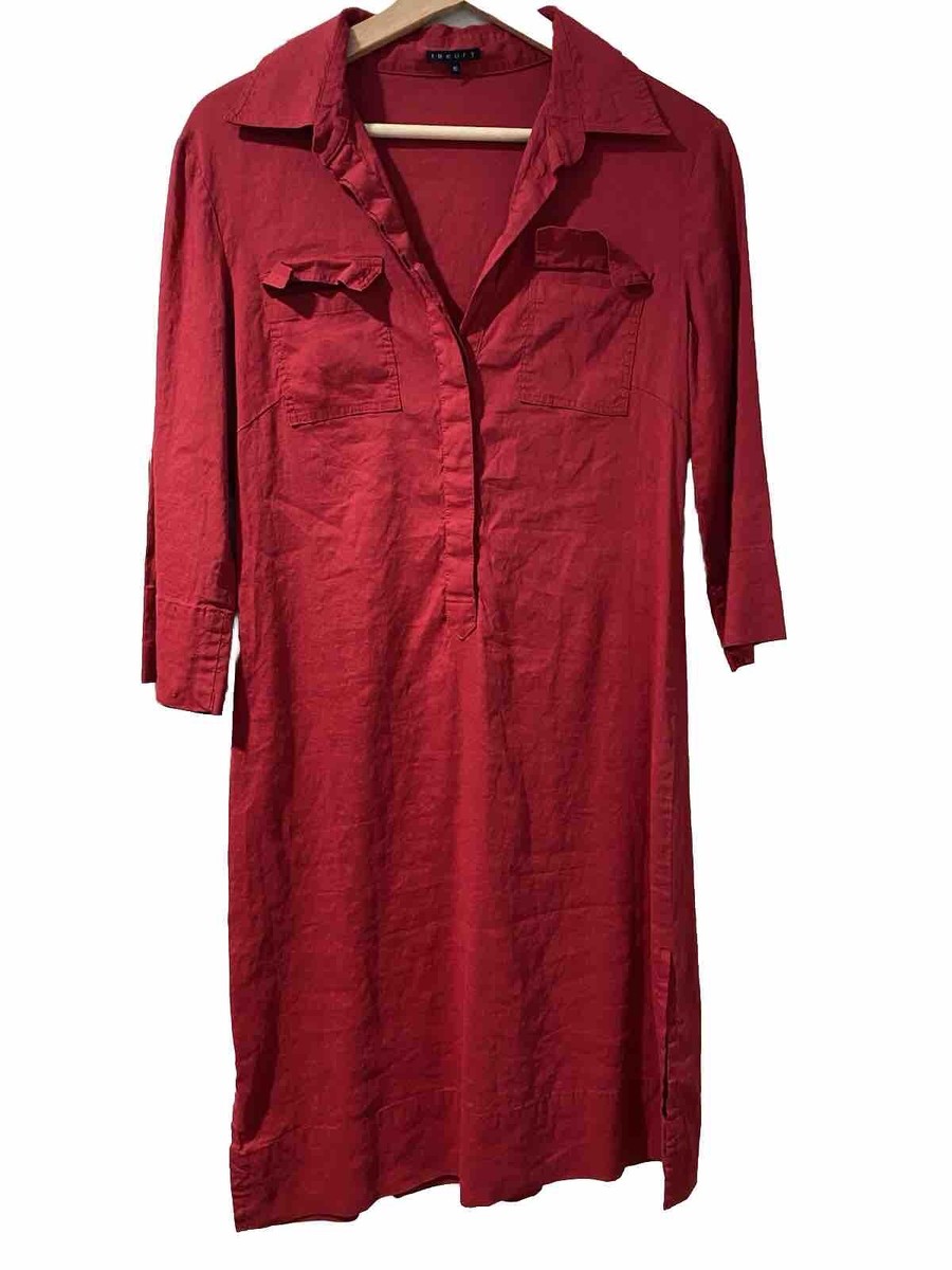 theory red linen dress Red Good Cotton Square Neck Dress