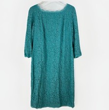 Adrianna Papell Dress Women 16W Lace Cocktail Scalloped Back Zip Teal Aqua