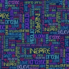 Celestial Magic Laurel Burch Text WORDS to Inspire NAVY Blue Fabric FQ - 1/4 YD