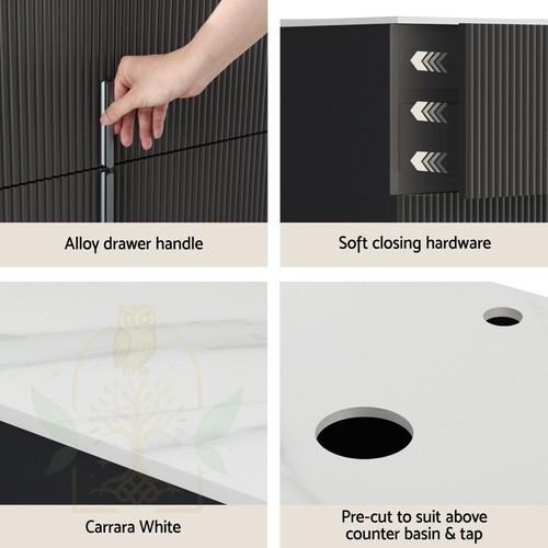 Cefito Vanity Unit 900mm Bathroom Cabinet Storage Wall Hung Black Timber Front - Picture 6 of 7