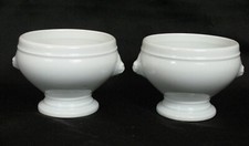 2 APILCO LIONS HEAD BOWL 5 7/8" Footed WHITE FRENCH PORCELAIN