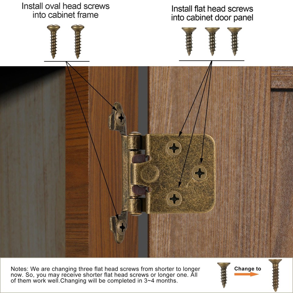 10 Pack 5 Pair Antique Brass Self Closing Hinges for Kitchen