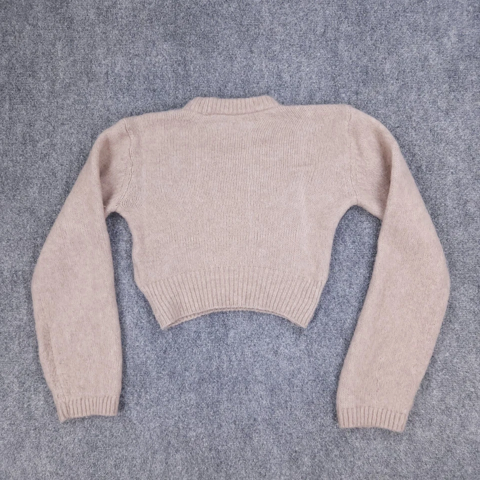 Suéter Club Monaco Mujer XS Beige Tostado Recortado Lana Mezcla Alpaca Cuello Redondo Tejido Foto 2 de 4