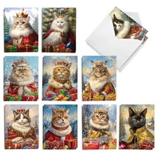 20 Assorted Christmas Notecards 4"x5.12" w/Envelopes(2 Each) Royal Holiday Cats