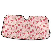 Car Windshield Sun Shade Pink Car Sun Visor for UV Rays 55 x 28 inch Strawberry
