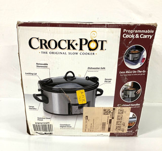 Crock Pot 6 Quart Cook & Carry Programmable Slow Cooker with Digital Timer Stain