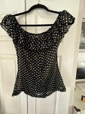 Lucky 13 The Guapa Women's Off The Shoulder Chiffon Polka Dot Blouse