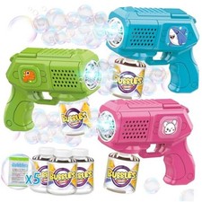 Bubble Guns with Bubble Solution- 3 Pack, Bubbles Gun, Blaster, Blue green pink