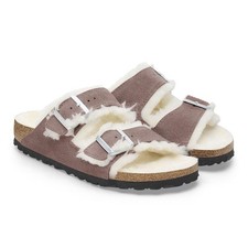Birkenstock Arizona Shearling Suede Leather Sandals Narrow Width - Faded Purple