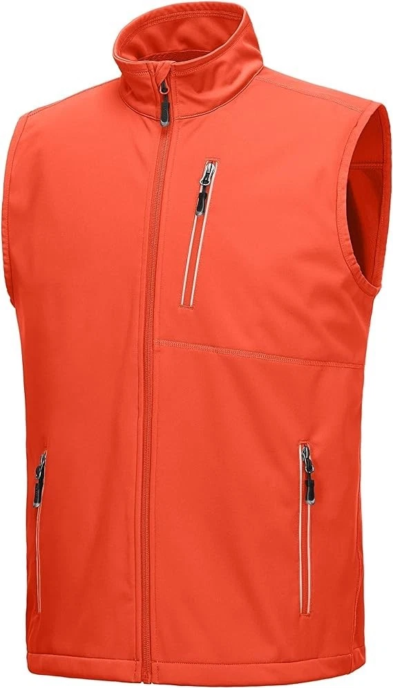 Men's Windproof Lightweight Golf Vest 6 Pockets Softshell Tangerine Orange