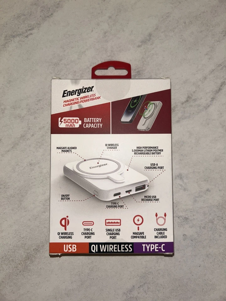 Banco de alimentación de carga rápida inalámbrico magnético Energizer 5000 mAh 2 disponibles  Foto 4 de 4