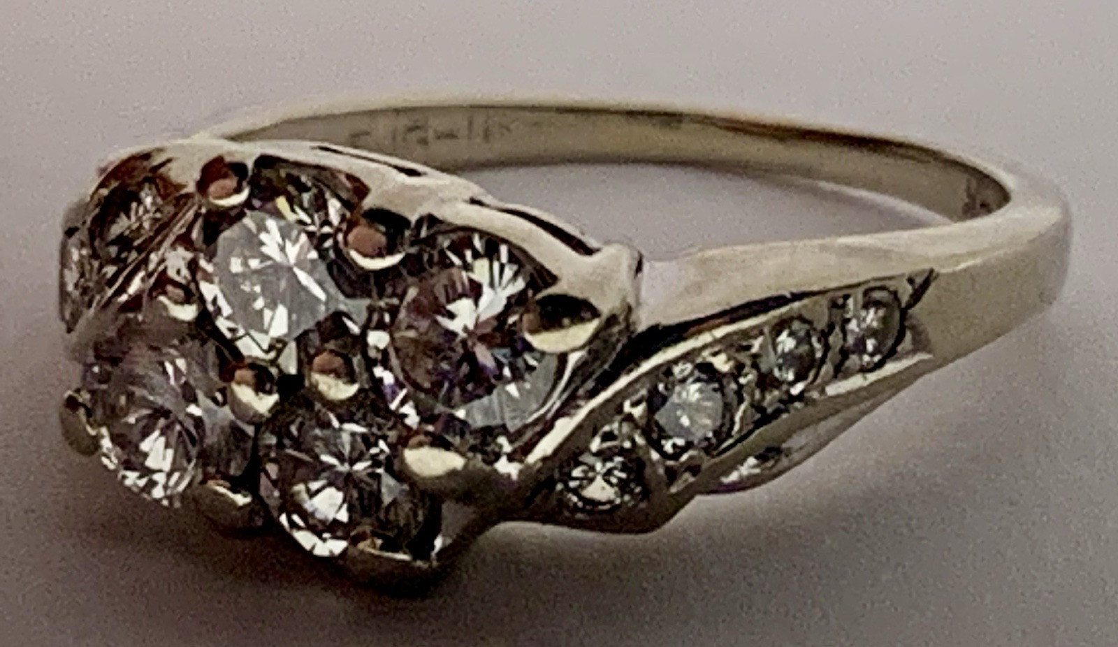 Diamond Ring Cluster Solid 14k White Gold Vintage… - image 3