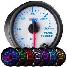 Slightly Used GlowShift White 7 Color 30 PSI Fuel Pressure Gauge Kit
