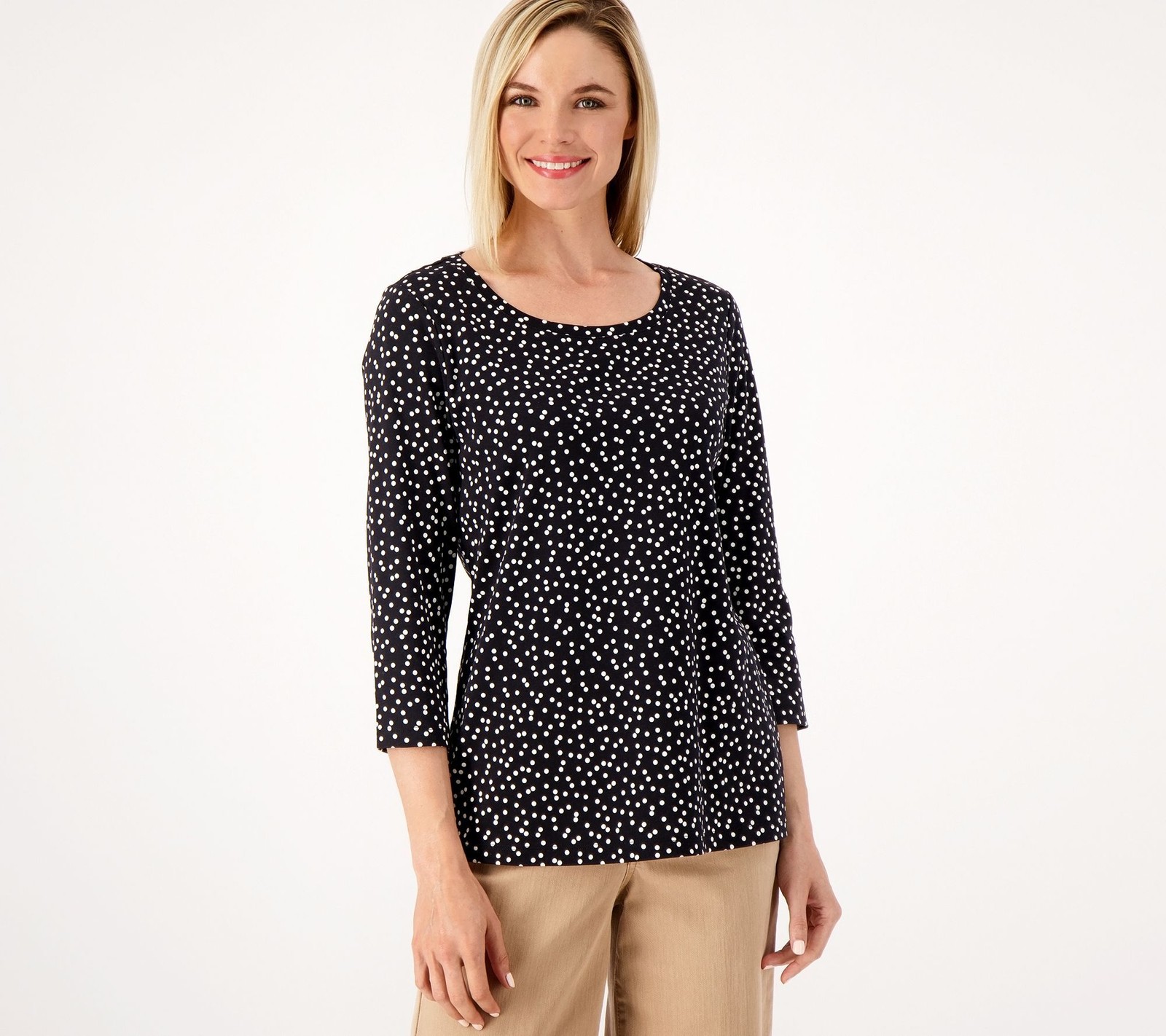 Isaac Mizrahi Live! Women's Top Sz 2XS (XXS) Printed Pima with Black A561400