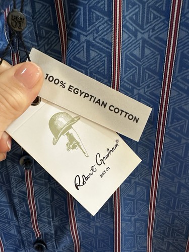 Camicia Robert Graham uomo XL vestibilità classica manica lunga con bottoni righe blu NUOVA - Foto 9 di 13