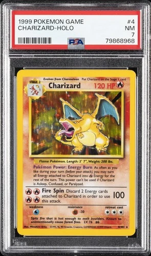 1999 POKEMON BASE SET UNLIMITED #4 CHARIZARD-HOLO PSA 7