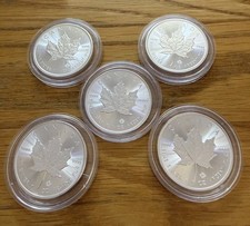 5 Canadian Maple Leaf 2020 - 1oz Silver Coin 0.9999 Uncirculated in Capsules