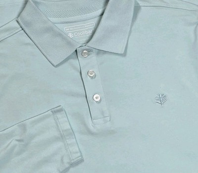 Coolibar Polo Shirt Mens L Mint Green Soft Long Sleeve UPF 50 Outdoor
