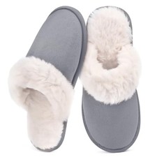 Womens Fuzzy Slippers- Comfy Warm Winter Slipper for 3-4 Women/3-3.5 Men Grey