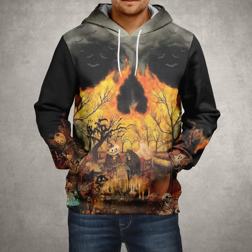 Halloween Hoodie – Pumpkin Face Creepy Print Pullover Sweatshirt