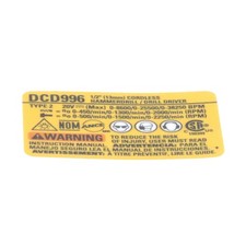 Nueva etiqueta de clasificación de taladro Dewalt OEM N574844, DCD996 tipo 2 DCD996B DCD996P2