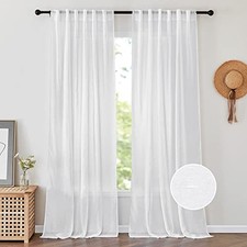  Sheer Curtains 96 inches Long - Living Room 52"W x 96"L (Pack of 2) White