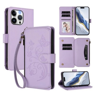 Wallet Case For iPhone Samsung Huawei Zipper Leather Card Bag Flip Stand Cover