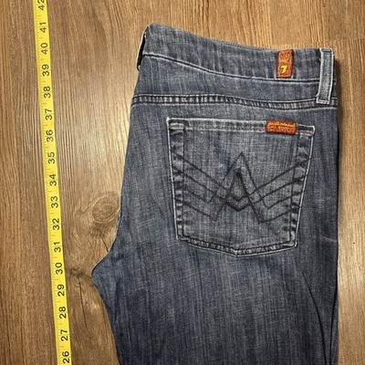 Vtg 7 For All  Mankind A Pocket Flared Leg Stretch Denim Blue Jeans Womens Sz 32