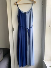 John Lewis Occasionwear Half & Half Effect Blue Pleated Maxi Dress, Tie Waist 14
