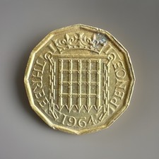 Great Britain - 1964 - 3 Pence - Elizabeth II 1st Portrait; Without 'BRITT:OMN'